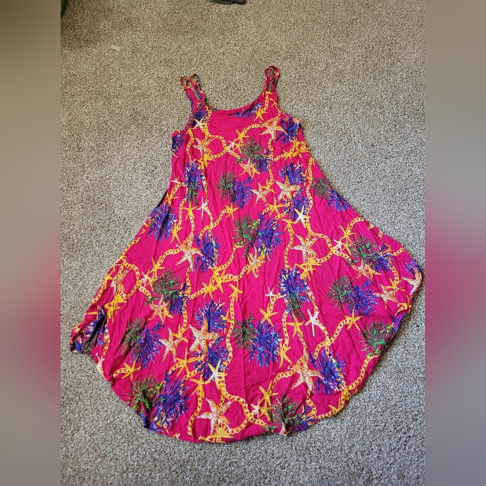 Neon Pink Romance Free Size Star Fish and Chain Flowly Dress